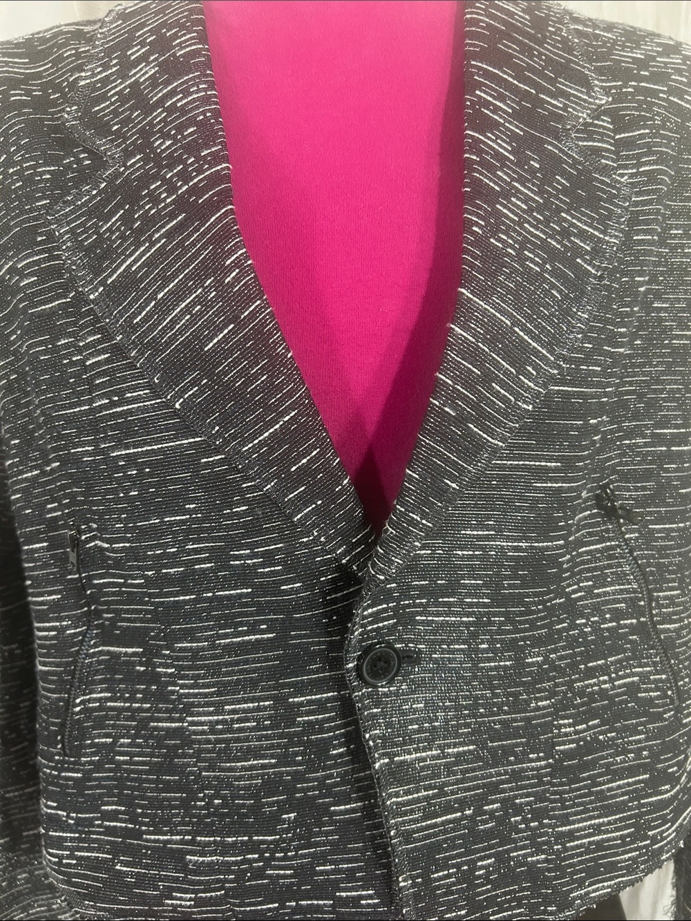 Calvin Klein Black and White Cropped Textured Blazer